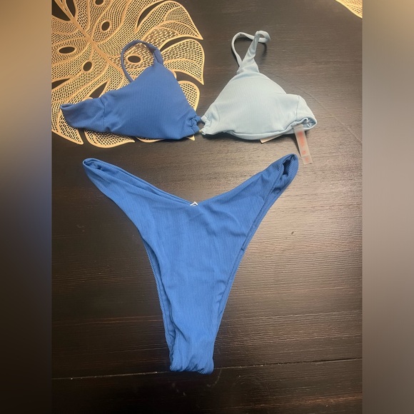 Women's Ribbed O-Ring String Bikini Swimsuit Thong Swimwear Two Pieces - Picture 8 of 11